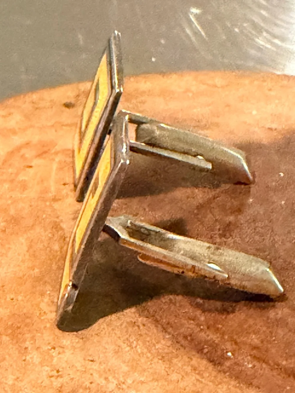 Los Ballesteros Taxco 925 Sterling Silver Enamel Modernist Greek Key Cufflinks